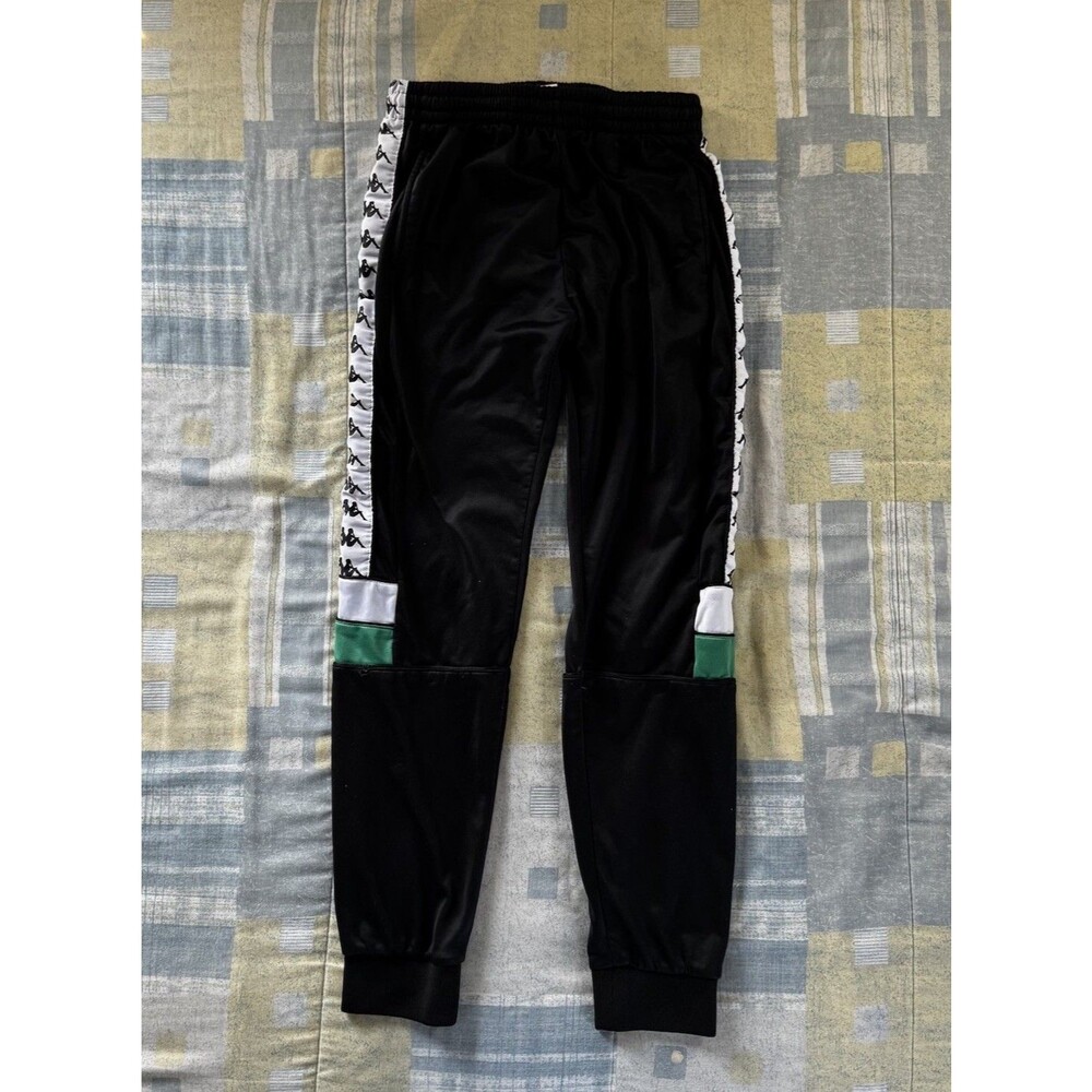 Kappa Track Black Green White Stretch Athletic Jogger Sweatpants Men's Sz L